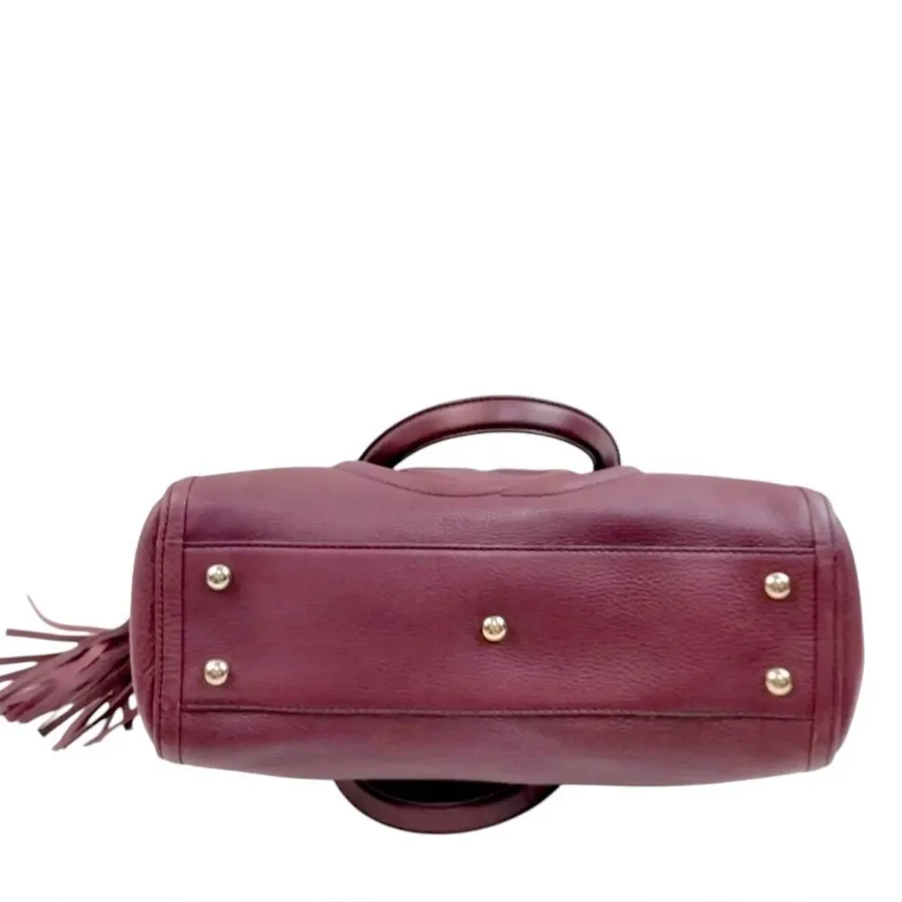 Auth Gucci Bordeaux Purple Leather SoHo Small GG Monogram Zip Working Tote